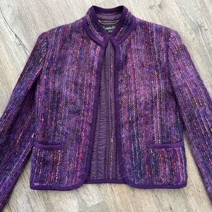 Vintage LOUIS FERAUD  Luxury Open Front Mohair Tweed Jacket
